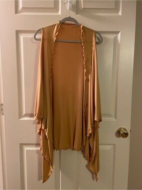 Mustard Yellow / Camel Lettuce-Hem Open Front Vest one size